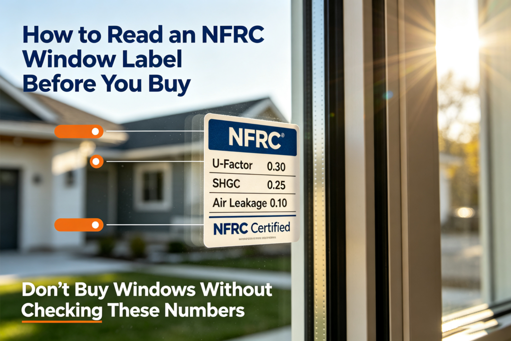 NFRC window label showing U-factor, SHGC and air leakage ratings on a residential window